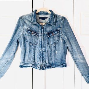 Ralph Lauren Sport Cropped Denim Jacket Distressed  Trucker Indigo